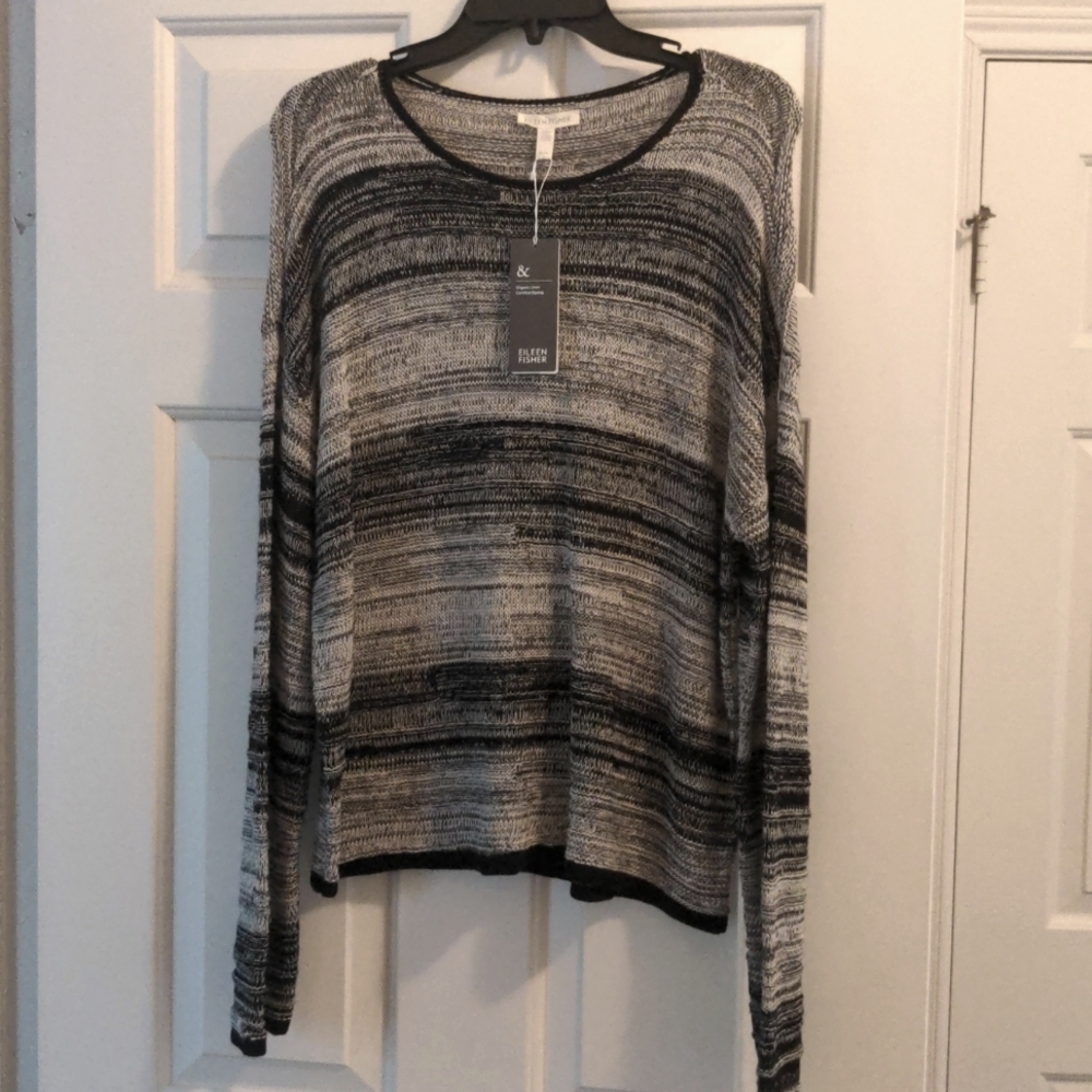 Eileen Fisher crew neck long sleeve linen top NWT M $278 NWT
